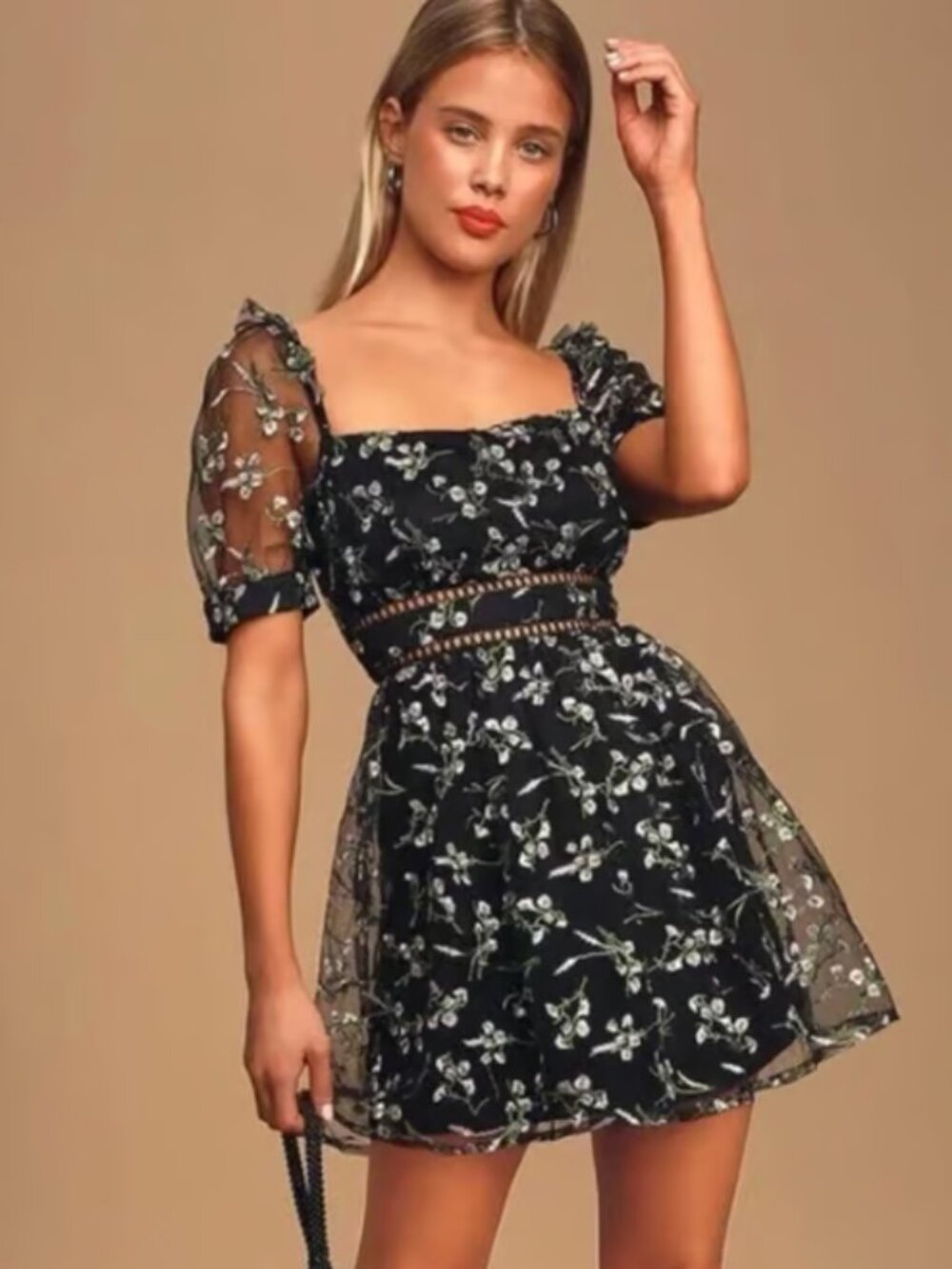 Lulu's Radiant Love Black Embroidered Skater Dress, XL